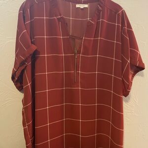 Maurices Burgundy Plaid Top